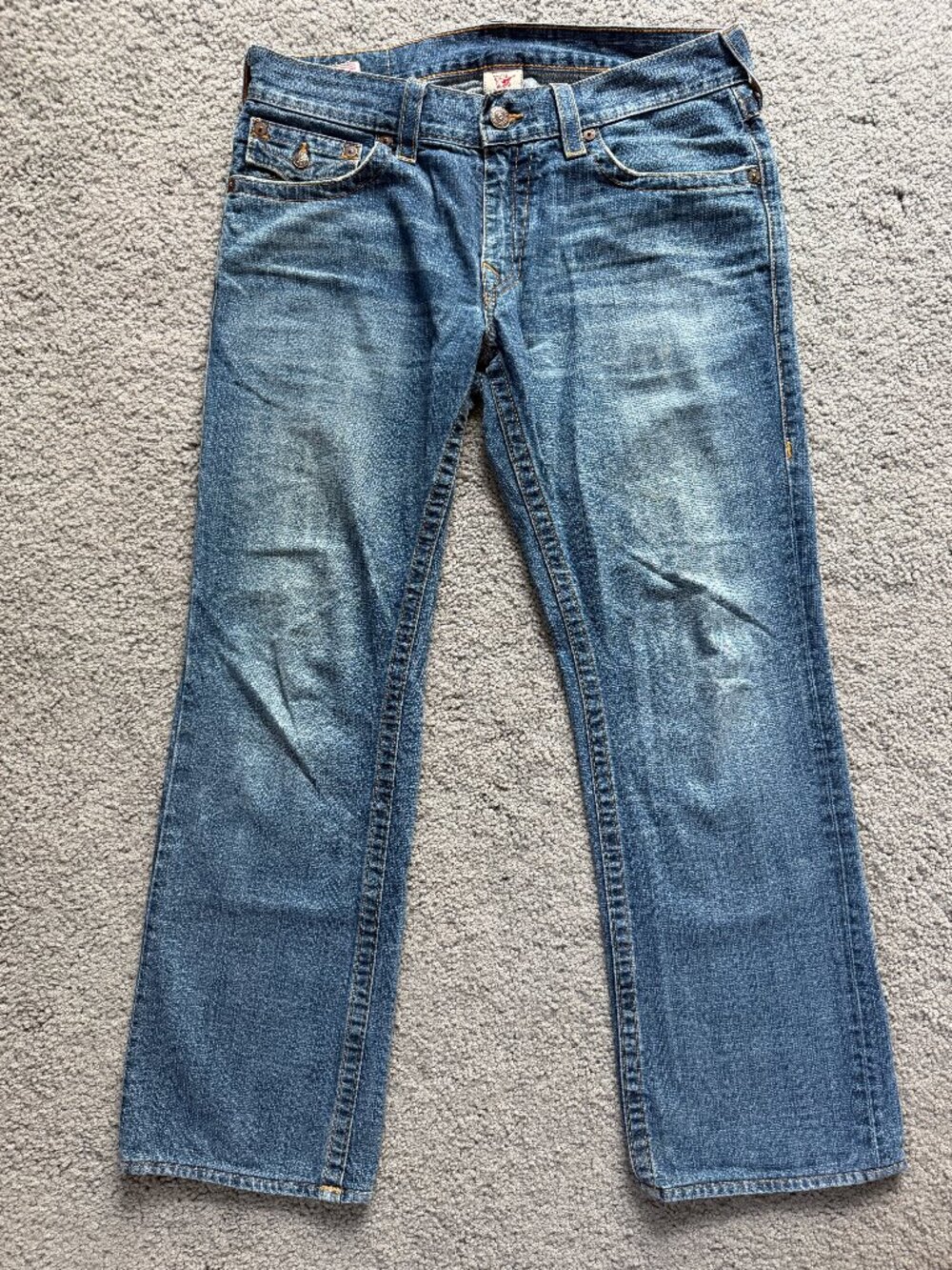 True Religion Ricky Straight Leg Jeans Made In USA Vintage 34 Medium Wash Y2K